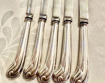 Untadores de mantequilla antiguos con empuñadura de pistola – Juego de 5 – Sheffield, Inglaterra – c. 1890-1900