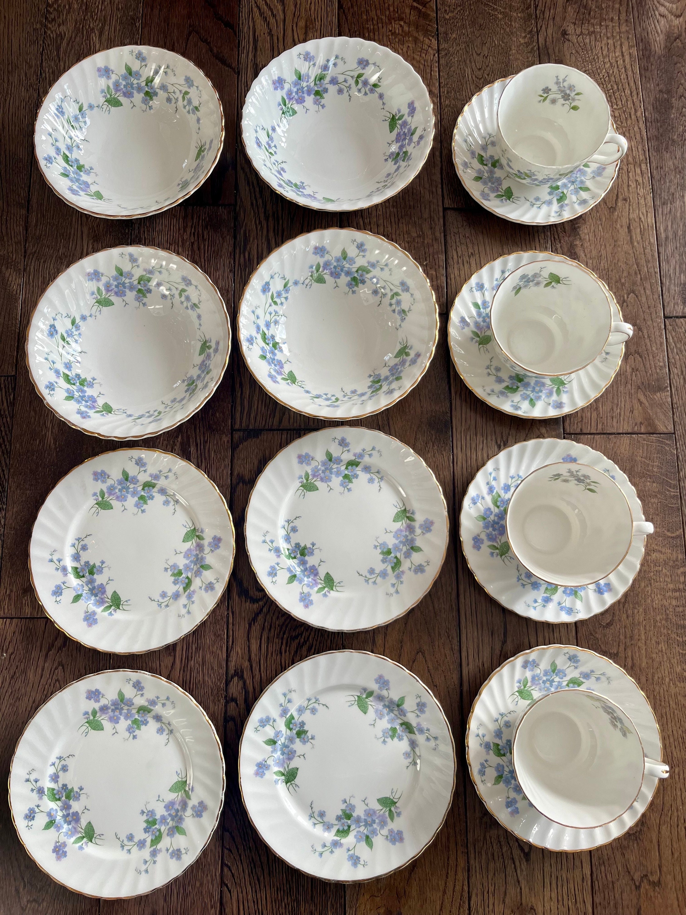 Royal Adderley “Sweet Forget Me Not” - Vintage English Fine Bone China — Custom Sets