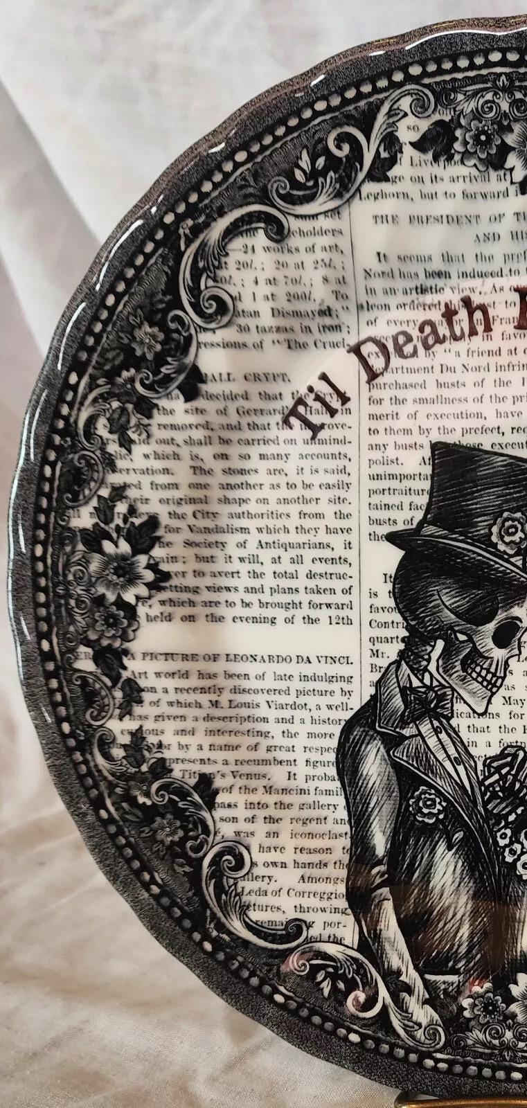 Skeleton Wedding Halloween Plate: Royal Wessex Transferware Dinner Plate