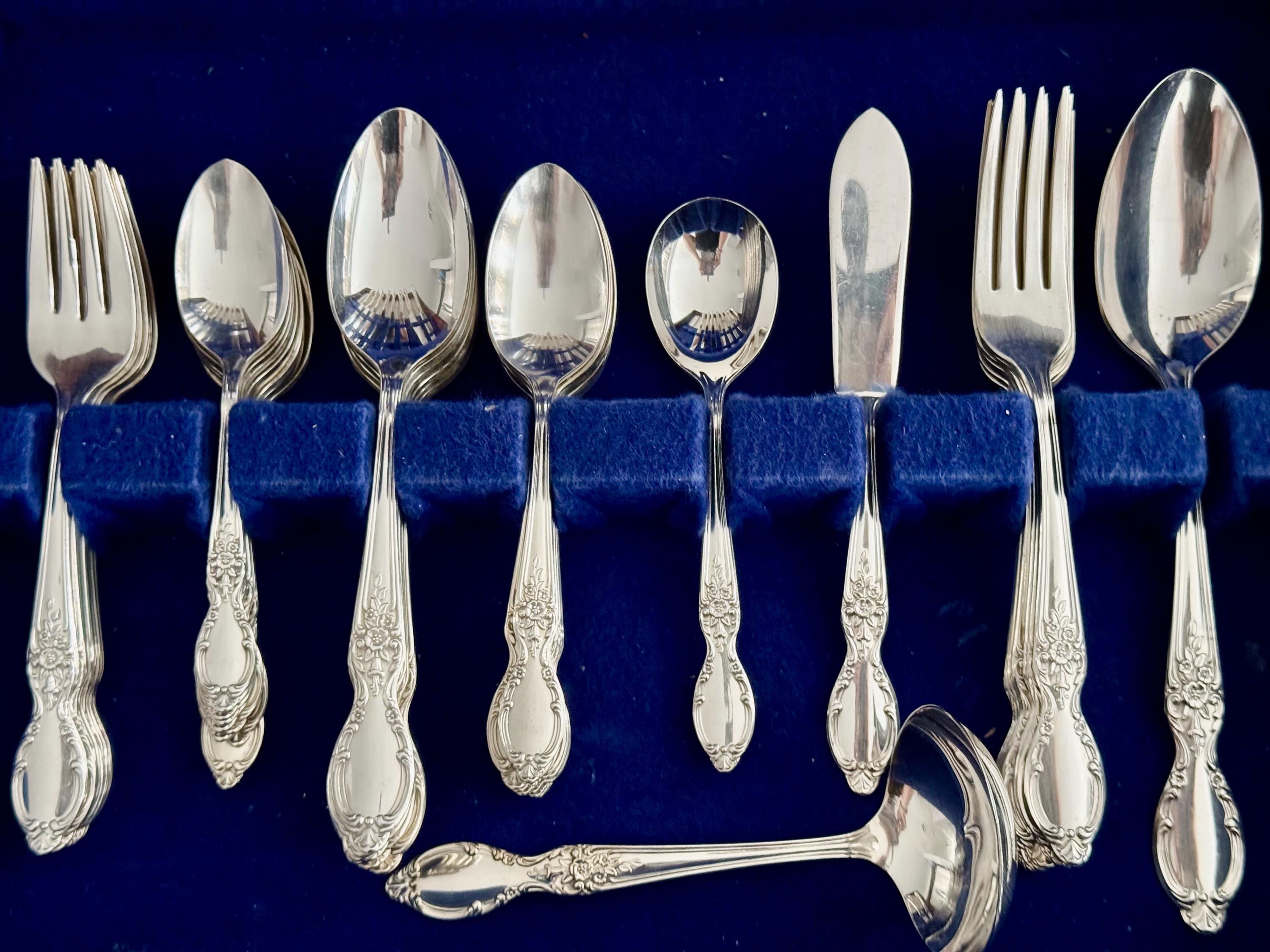 Victorian Rose Silverplate Flatware Set: 53-Piece Service for 8