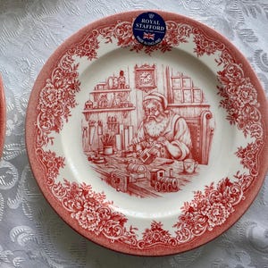 New Vintage Style Transferware - Red Christmas Plates - Christmas Eve Santa - Royal Stafford England image 4