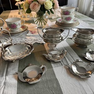 Vintage Silverplate Tea Accessories – English Toast Rack, Teabag Holder, Creamer & Sugar
