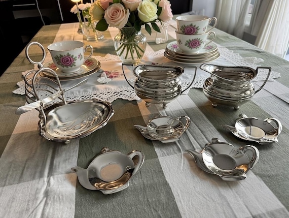 Vintage Silverplate Tea Accessories – English Toast Rack, Teabag Holder, Creamer & Sugar