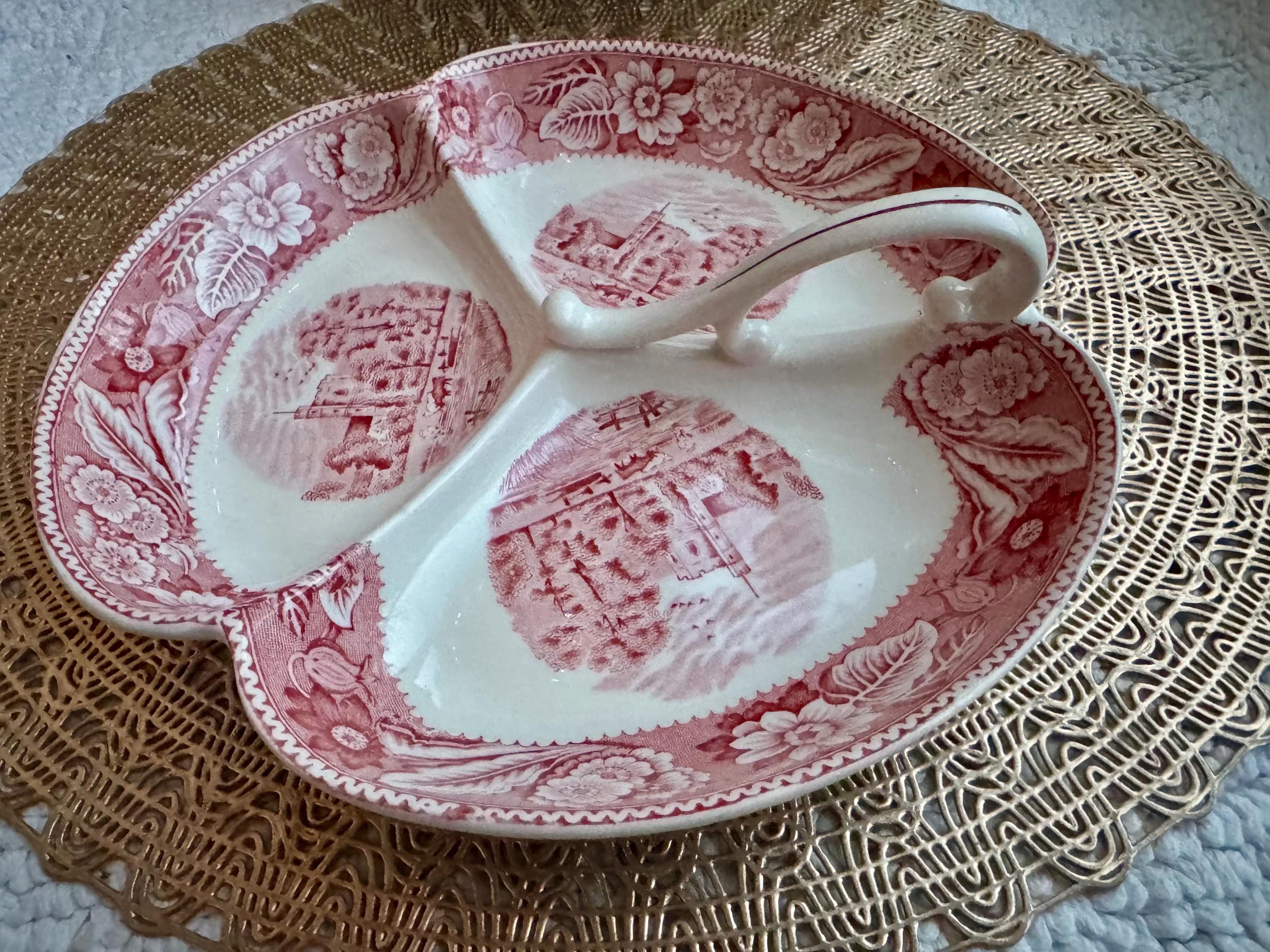 Vintage Woods & Sons “Woodland” Red Transferware Divided Serving Dish – England