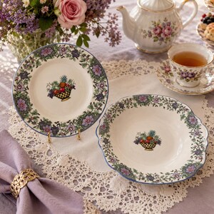 Vintage Cauldon China — Handled Cake Plate & 8 Dessert Plates — Made in England image 2