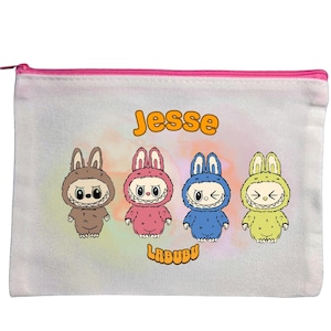 Labubu-bedankzakjes, gepersonaliseerde cadeauzakjes, grappige monsterverjaardagstas, labubu canvas feesttas 1/5/10 eenheden