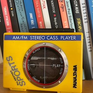 Vintage Panashiba All Weather Sports Stereo Cassette Player Retro Portable Radio Recorder 80s Tape Deck Walkman Style Yellow Audio Device