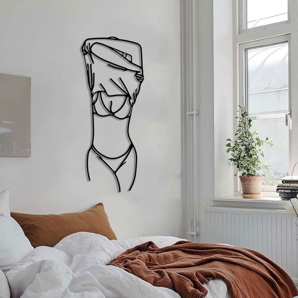 Ausziehende Frau One Metal Line Art,Minimalistisch Schlafzimmer Wandkunst,Freiheit Linie Kunst,Zeitgenössische sinnliche Weibliche Figur