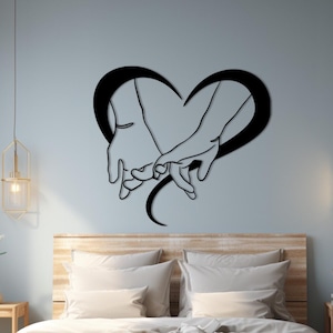 Händchenhalten Metalllinie Kunst, Liebhaber Wandkunst Minimalistisch, Schlafzimmer Kunst über dem Bett, Paar Zeichen, Romantische Wandkunst, Händchenhalten Liebe
