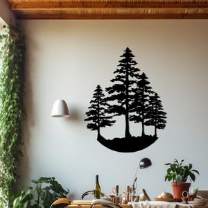 Decoración de pared de pino, arte de pared de metal de pino, decoración de pared de árbol de metal, letrero de naturaleza, decoración de bosque natural, pino tenue