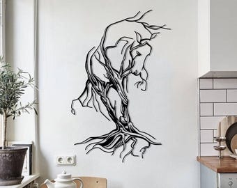 Metal Tree Horse Wall Art, Farmhouse Decor,Horse Lover Gift,Metal Artwork,Home Metal Decor,Home Art,Living room wall Horse,Large Horse Decor