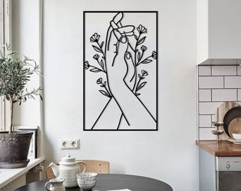 Flowers Hand Line Wall Art,Home Wall Art, Metal Wall Decoration, Metal Art, Interior Design, Housewarming Gift