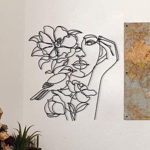Minimalist Line Art, Metal Wall Decor, Metal Wall Art, Home Wall Hangings, Home Art Decor, Modern Abstract Female Single Line Art