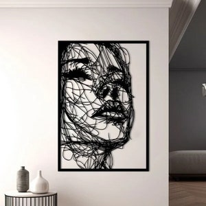 Female Line Art, Abstract Woman Face Metal Wall Art, Scribble Art , Minimalist Line Art, Modern Wall Decor, Abstract Artwork, Metal Line Art