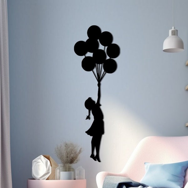 Banksy Flying Balloon Girl, Banksy wall art, Banksy balloon girl metal wall decor, Urban wall art, Graffiti street art, Freedom art