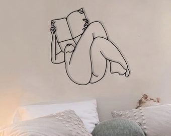 Body Positive Line Art,Book Lover Art,Bookish Metal Wall Decor,Minimalist Line Art,Female Figure Art,Self Love Metal Art,Bedroom Decor