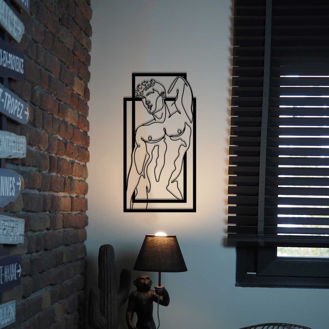 Naked Man Metal Wall Art, Modern Masculine Line Art, Man Body Wall Art