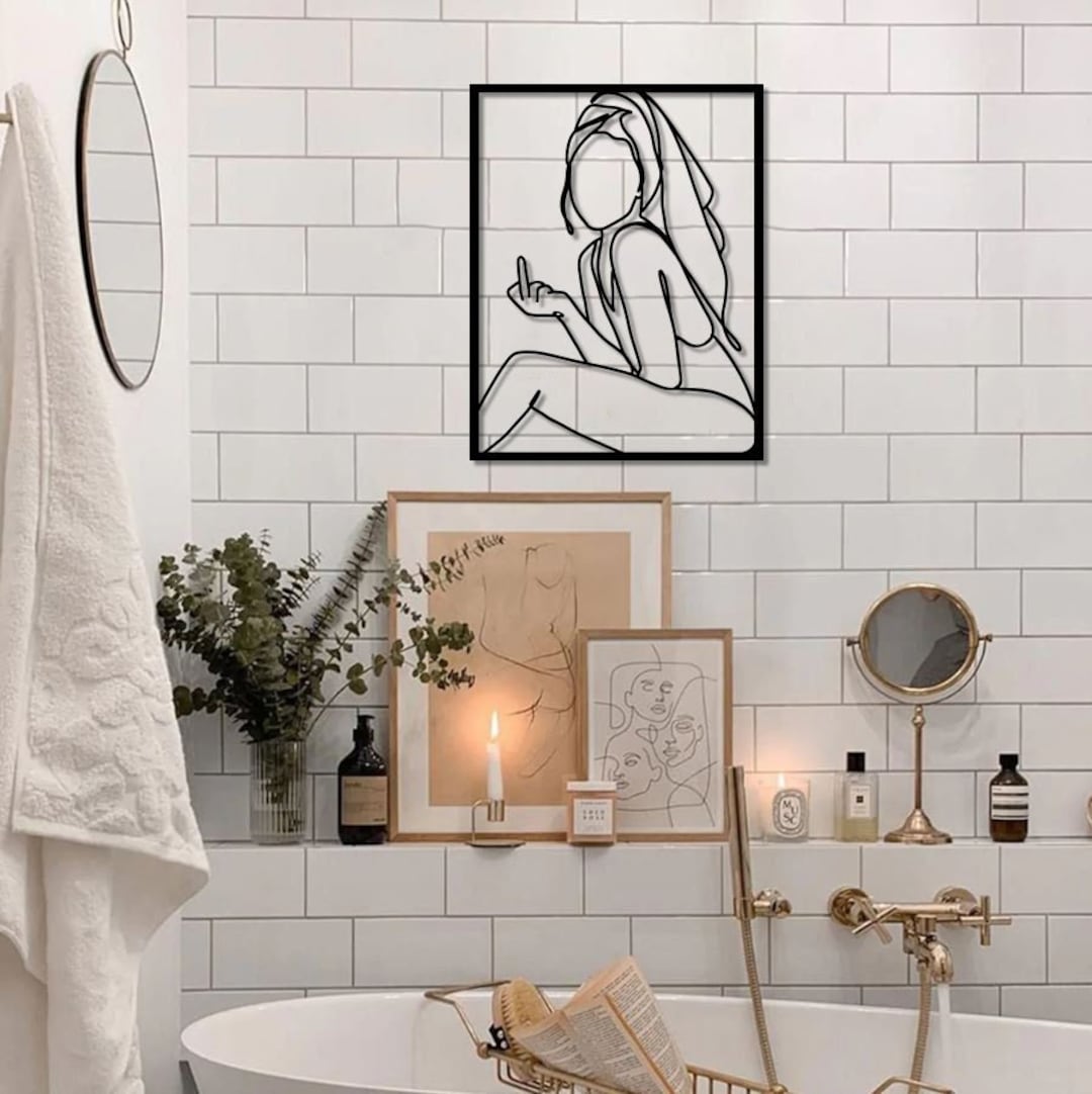 Funny Bathroom Art, Middle Finger Line Art, Bathroom Wall Decor Funny ...