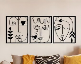 Set 4 Decorazioni Da Parete In Metallo | Linea Femminile Astratta, Minimalista, 43 Cm, Per Soggiorno E Ufficio