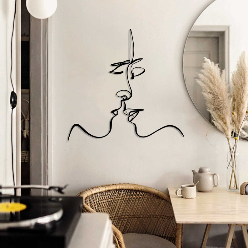 Make Love Line Art Kiss Wall Art Home Wall Art Metal Wall Etsy
