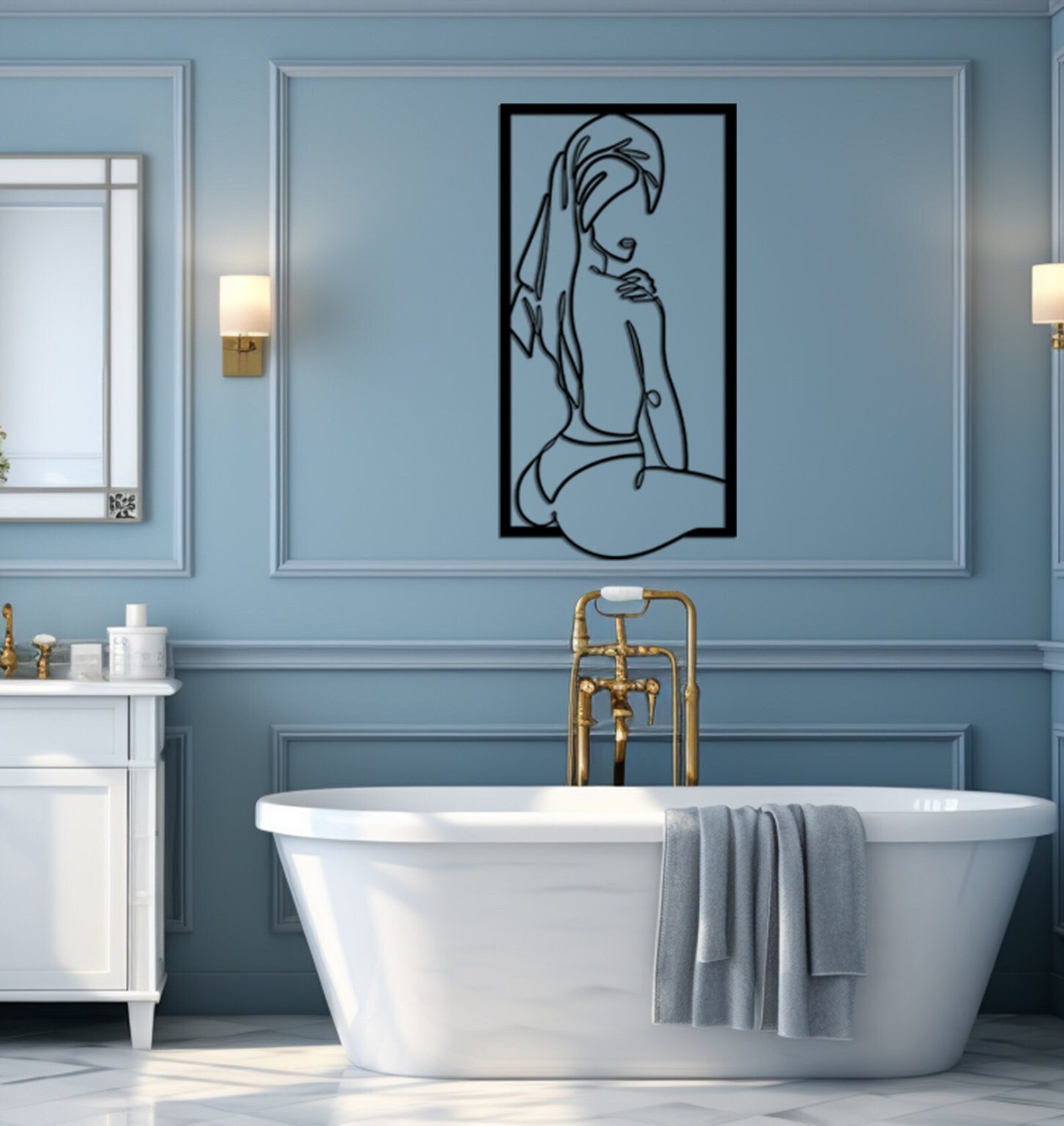 Female Portrait Bath,bathroom Wall Art,woman in Towel Line Art ...