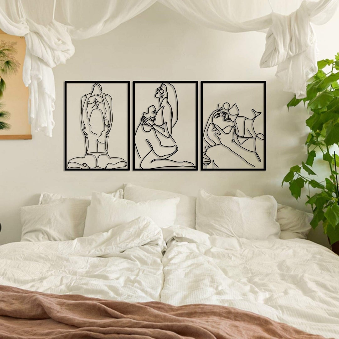 Set of 3 Wall Art Framed for Romantic Bedroom, Sensual Minimalist ...