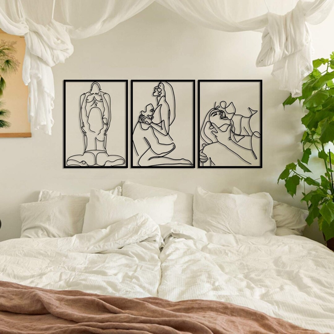 Set Of 3 Wall Art Framed For Romantic Bedroom Sensual Minimalist 