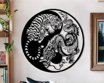 Yin Yang Metal Wall Decor,Tiger And Dragon,Metal Wall Art | Housewarming Gift | Home Decor | Office Decor |