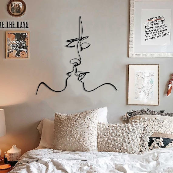 Make Love Line Art Kiss Wall Art Home Wall Art Metal Wall Etsy