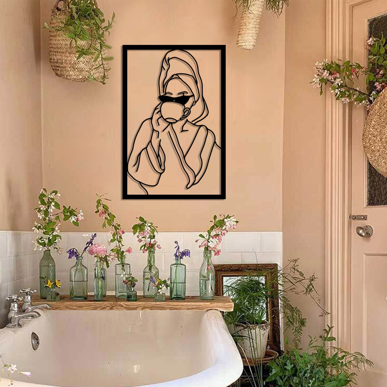 Cool Woman Portrait Bath,bathroom Wall Art,woman in Towel Line Art ...