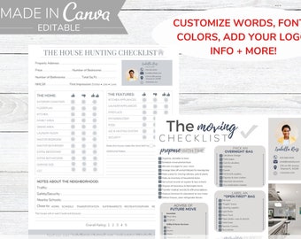 EDITABLE Real Estate House Hunting AND Moving Checklist realtor guide printable moving planner realtor marketing moving flyer PDF Canva