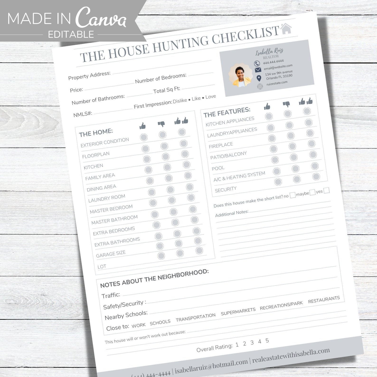 EDITABLE Buyer House Hunting Checklist Real Estate Agent Marketing