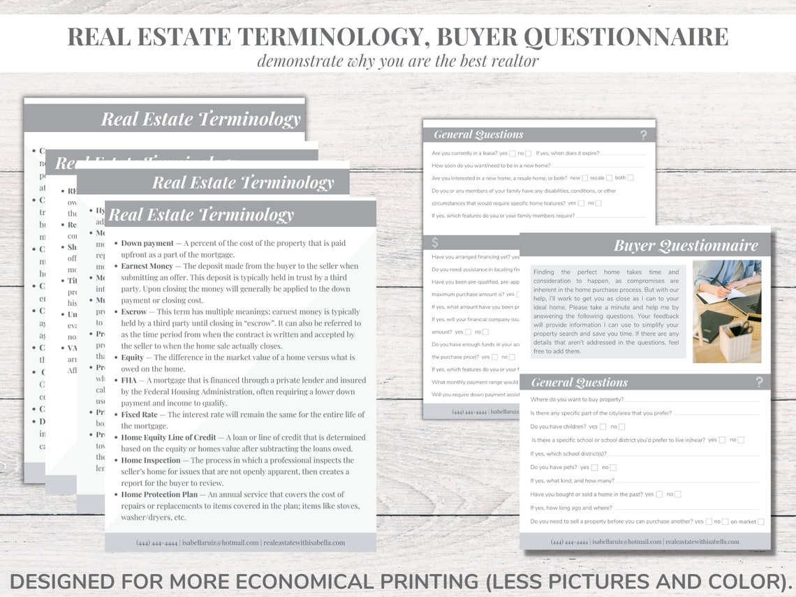 EDITABLE Real Estate Buyers Packet Real Estate Home Buyer Guide Real ...