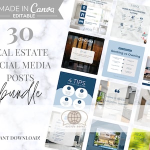 30 EDITABLE Real Estate Social Media Posts, Real Estate Canva Posts | Real Estate Instagram Posts | Real Estate Marketing | Canva Template