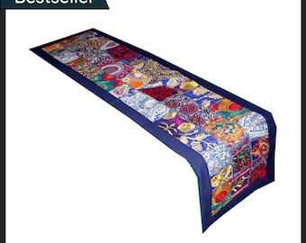 Patchwork table runner,Handmade table runner,Dining table runner,Home decor table runner,Vintage table runner,Blue table runner- Decorative