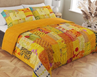 Handmade patchwork kantha quilt in Queen, King and Baby size with Kantha pillow covers