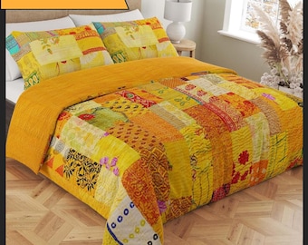 Handmade patchwork kantha quilt in Queen, King and Baby size with Kantha pillow covers
