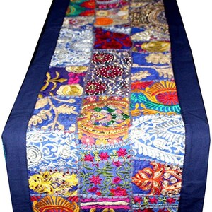 Patchwork table runner,Handmade table runner,Dining table runner,Home decor table runner,Vintage table runner,Blue table runner- Decorative image 3