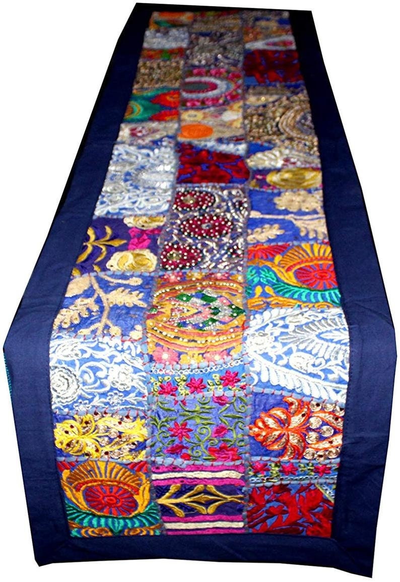 Patchwork table runner,Handmade table runner,Dining table runner,Home decor table runner,Vintage table runner,Blue table runner- Decorative image 3