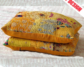 Almofada Kantha, capas de almofada feitas à mão, capa de almofada Kantha, capa de almofada lombar Kantha