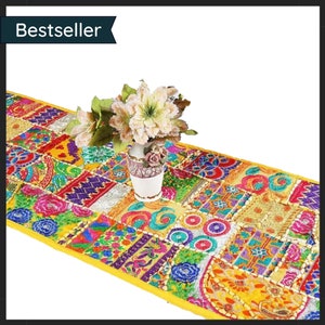 Art deco table runner, Mid century style table runner, Tapestry table runner for craft show, coffee table & coastal (Accepting custom sizes)