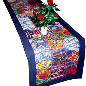 Patchwork table runner,Handmade table runner,Dining table runner,Home decor table runner,Vintage table runner,Blue table runner- Decorative image 6