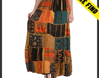 Saia boho patchwork, saia reciclada artesanal, saia colorida de espírito livre para mulheres e meninas