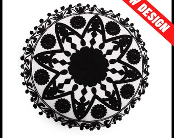 Round Cushion Cover,Mandala cushion cover,Round Pillow Cover,Round Boho Pillow, Round Throw Pillow, Suzani Pillow Cover, black cushion cover