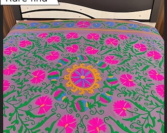 Suspensão de parede Suzani, colcha Suzani, capa de cama Suzani, manta Suzani, tapeçaria Suzani, cobertor Suzani