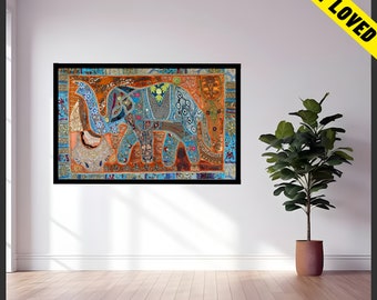 Tapeçaria de elefante com bordado pesado, feita à mão, patchwork, estilo boho, cabeceira de cama, tapeçaria de parede com fios de ouro (zari), peça de decoração para parede.