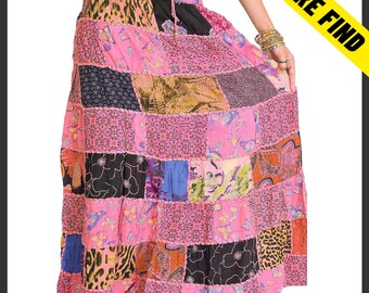 Saia boho patchwork, saia reciclada artesanal, saia colorida de espírito livre para mulheres e meninas