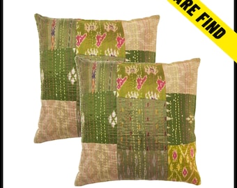 Capa de almofada de seda, almofada Kantha, almofada patchwork, almofada decorativa, almofada bordada, almofada quadrada, almofada feita à mão para sofá e decoração.