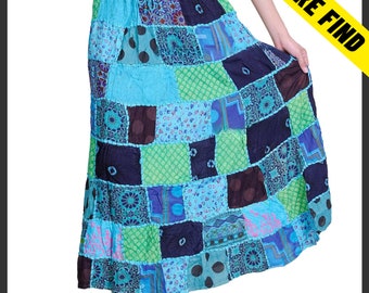 Saia boho patchwork, saia reciclada artesanal, saia colorida de espírito livre para mulheres e meninas