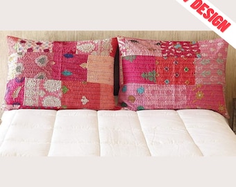 Kantha Cushion Cover, Traditional Pillow Cover, Quilt Pillow Sham, Lumber Pillow Cover for Reading Support, Patio, Daybed, Bench and Outdoor